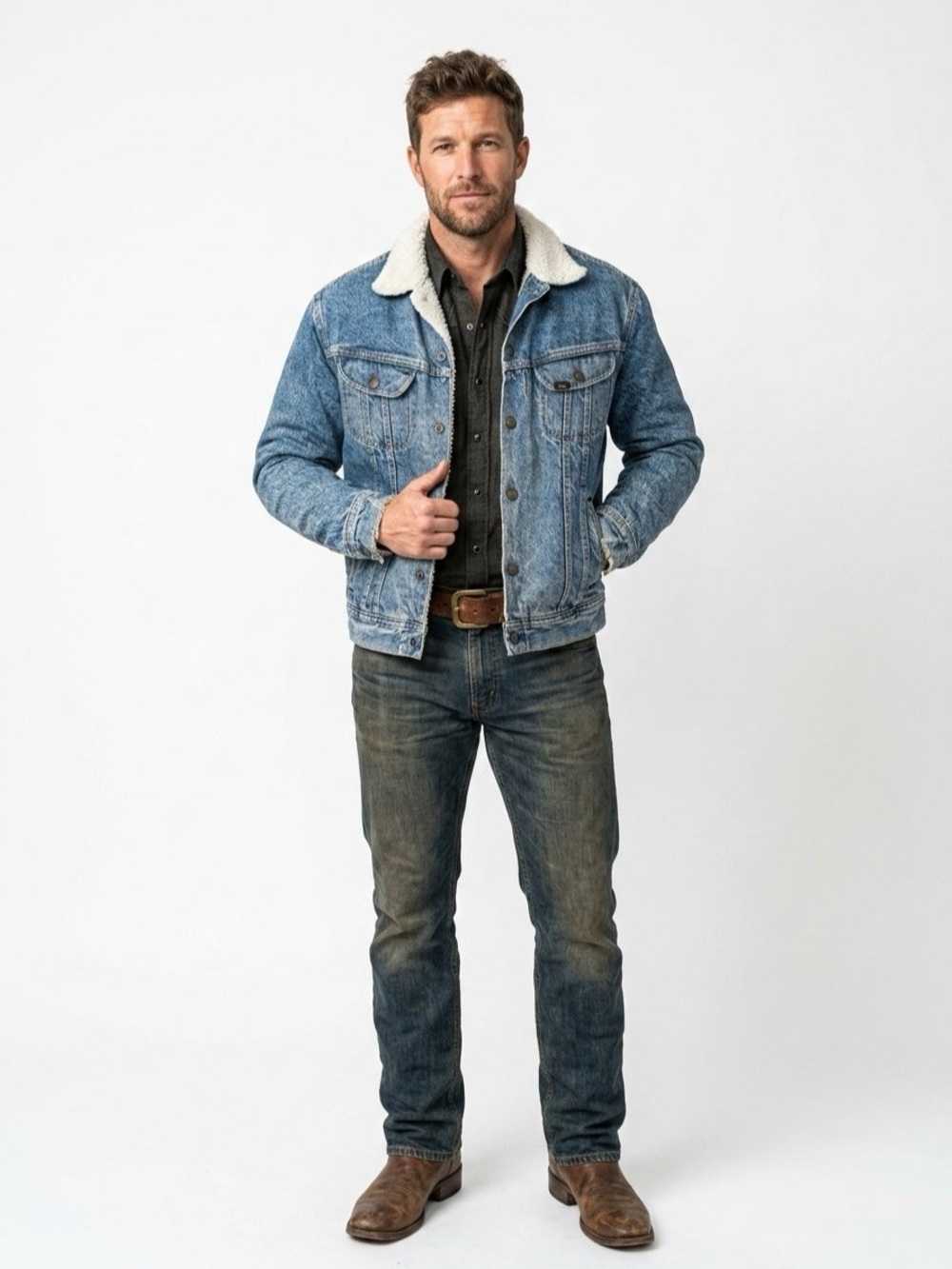 Vintage Lee Sherpa Lined Denim Jacket USA Made Size S